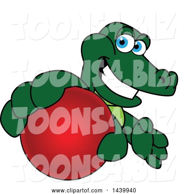 Vector Illustration of a Cartoon Alligator Mascot Grabbing a Red Ball