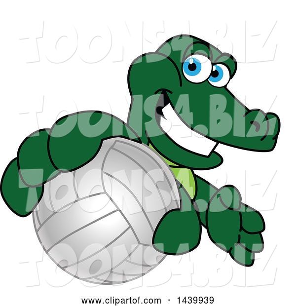 Vector Illustration of a Cartoon Alligator Mascot Grabbing a Volleyball
