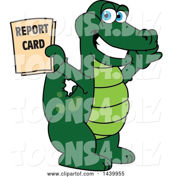 Vector Illustration of a Cartoon Alligator Mascot Holding a Report Card