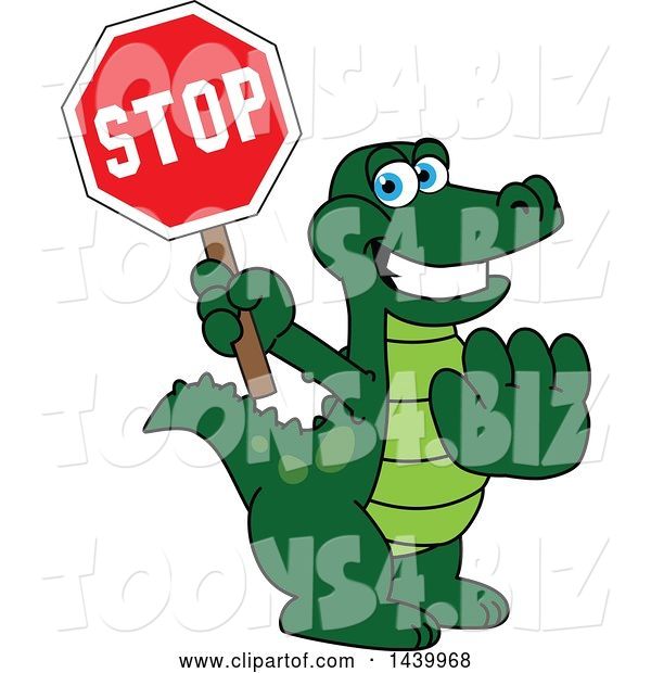 Vector Illustration of a Cartoon Alligator Mascot Holding a Stop Sign