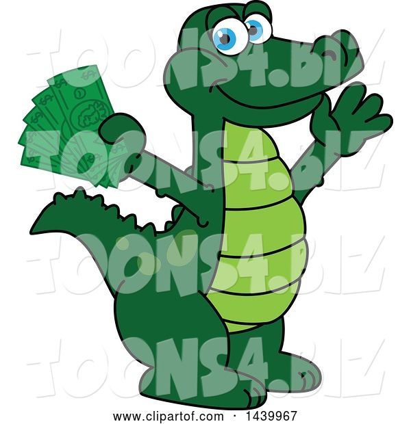Vector Illustration of a Cartoon Alligator Mascot Holding Cash Money