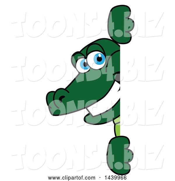 Vector Illustration of a Cartoon Alligator Mascot Looking Around a Sign