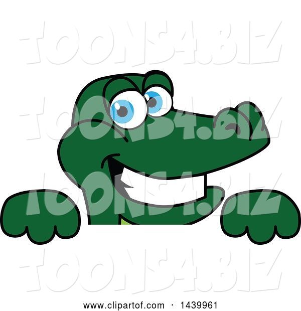 Vector Illustration of a Cartoon Alligator Mascot over a Sign
