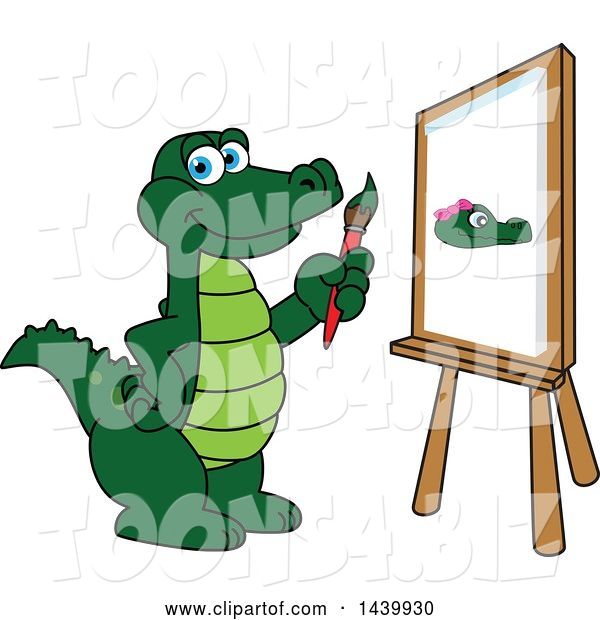 Vector Illustration of a Cartoon Alligator Mascot Painting