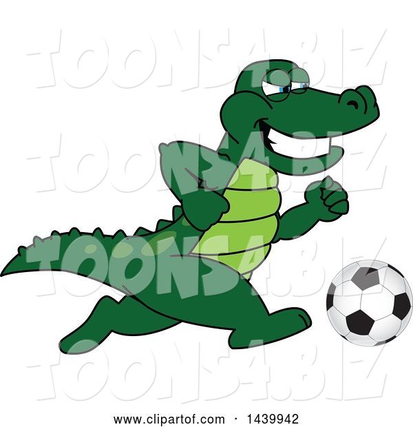 Vector Illustration of a Cartoon Alligator Mascot Playing Soccer