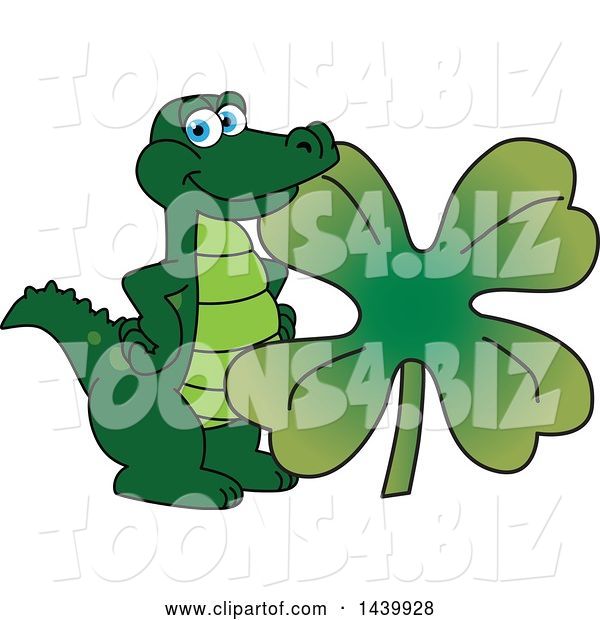 Vector Illustration of a Cartoon Alligator Mascot with a St Patricks Day Clover