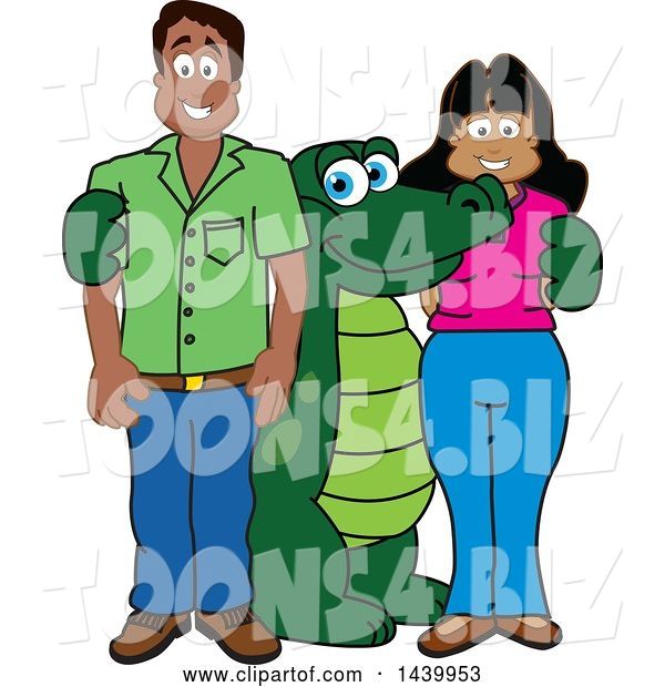 Vector Illustration of a Cartoon Alligator Mascot with Happy Parents or Teachers