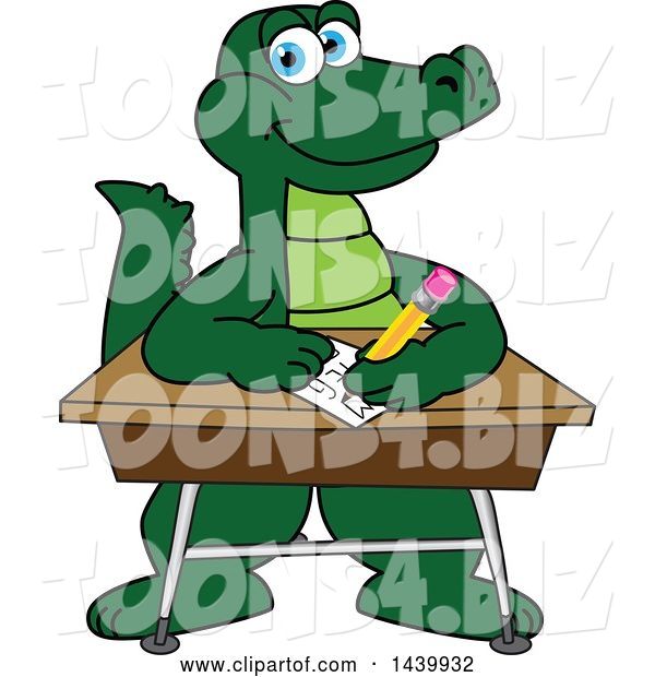 Vector Illustration of a Cartoon Alligator Mascot Writing at a Desk