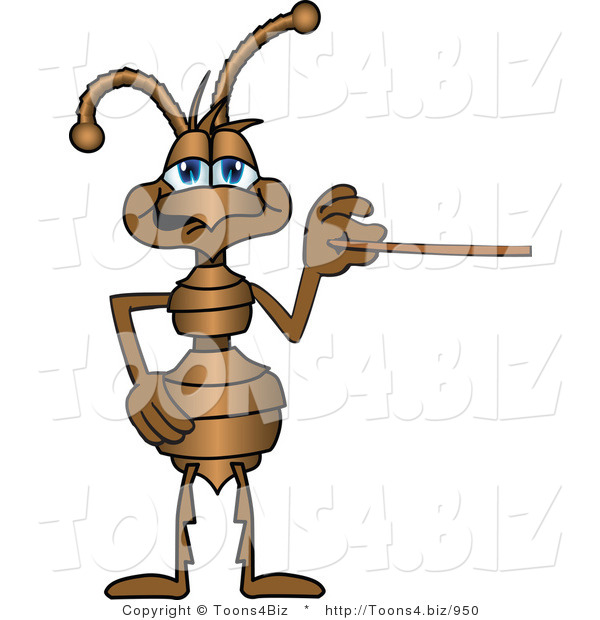 Vector Illustration of a Cartoon Ant Mascot Holding a Pointer Stick