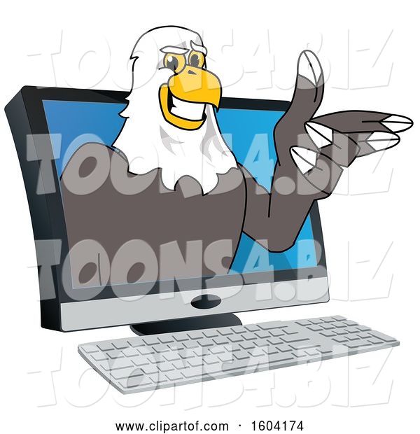 Vector Illustration of a Cartoon Bald Eagle Mascot Emerging from a Computer Screen