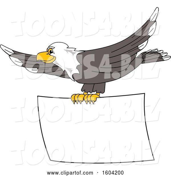 Vector Illustration of a Cartoon Bald Eagle Mascot Flying with a Blank Banner