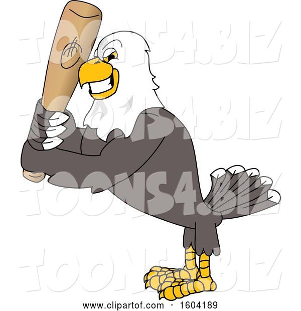 Vector Illustration of a Cartoon Bald Eagle Mascot Holding a Baseball Bat