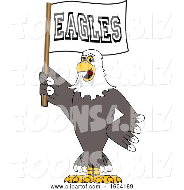 Vector Illustration of a Cartoon Bald Eagle Mascot Holding a Flag