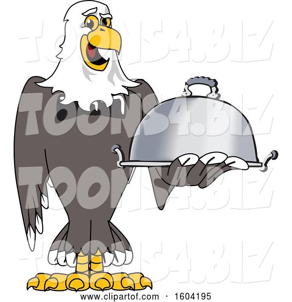 Vector Illustration of a Cartoon Bald Eagle Mascot Holding a Platter