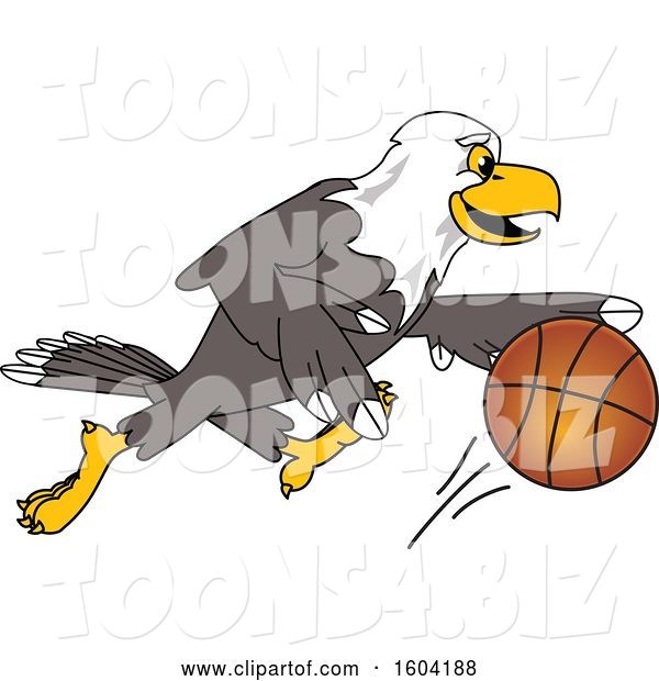 Vector Illustration of a Cartoon Bald Eagle Mascot Playing Basketball