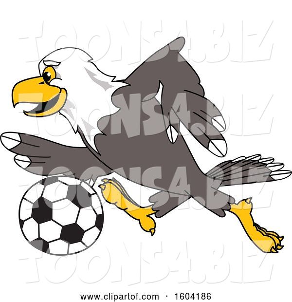 Vector Illustration of a Cartoon Bald Eagle Mascot Playing Soccer