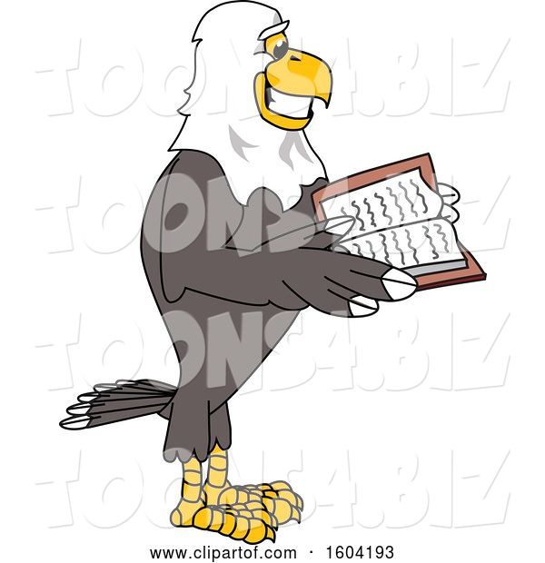 Vector Illustration of a Cartoon Bald Eagle Mascot Reading a Book