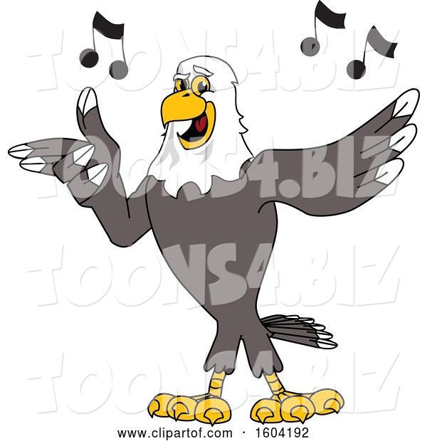 Vector Illustration of a Cartoon Bald Eagle Mascot Singing