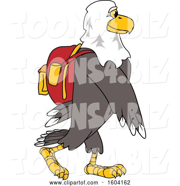 Vector Illustration of a Cartoon Bald Eagle Mascot Wearing a Backpack