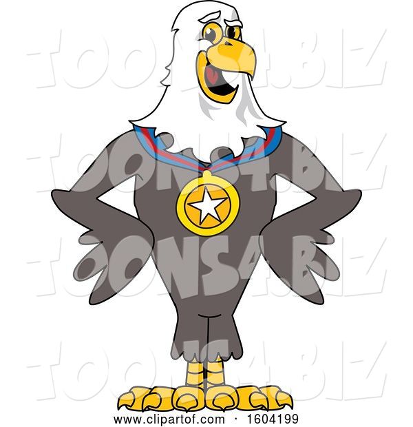 Vector Illustration of a Cartoon Bald Eagle Mascot Wearing a Sports Medal