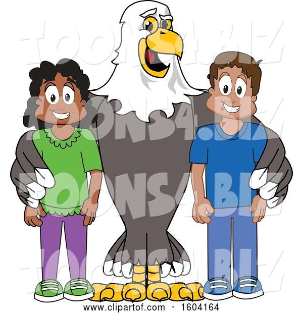 Vector Illustration of a Cartoon Bald Eagle Mascot with Students