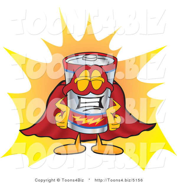 Vector Illustration of a Cartoon Battery Mascot Dressed As a Super Hero