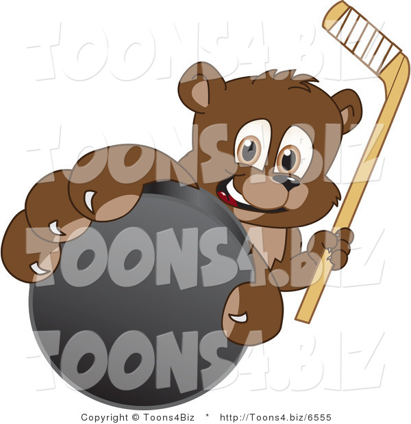 Vector Illustration of a Cartoon Bear Mascot Grabbing a Hockey Puck