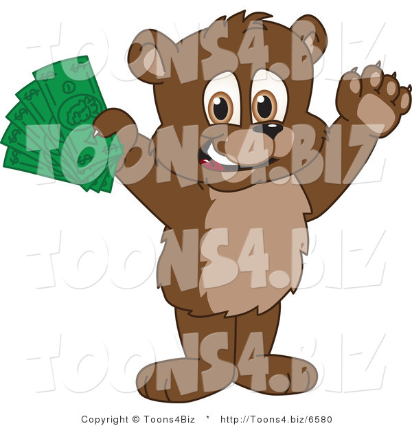 Vector Illustration of a Cartoon Bear Mascot Holding Cash