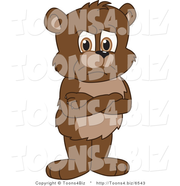 Vector Illustration of a Cartoon Bear Mascot Standing Grumpily with His Arms Crossed