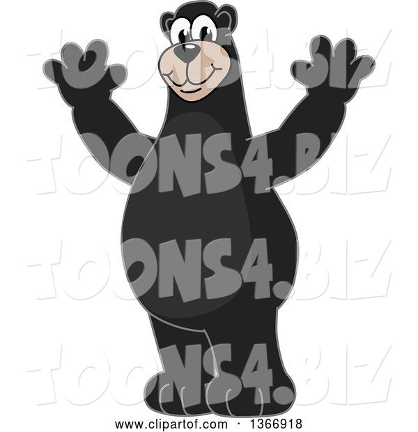 Vector Illustration of a Cartoon Black Bear School Mascot Cheering