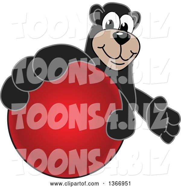 Vector Illustration of a Cartoon Black Bear School Mascot Grabbing a Dodgeball