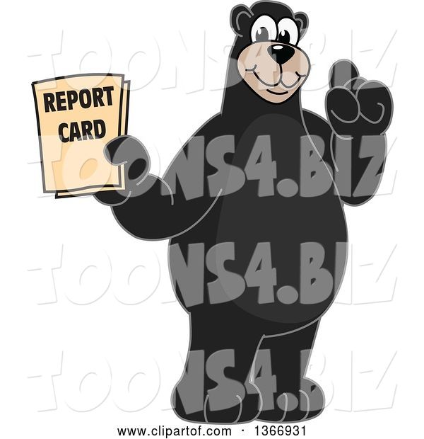 Vector Illustration of a Cartoon Black Bear School Mascot Holding a Report Card