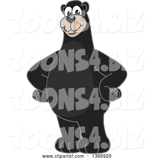 Vector Illustration of a Cartoon Black Bear School Mascot Standing with Hands on His Hips