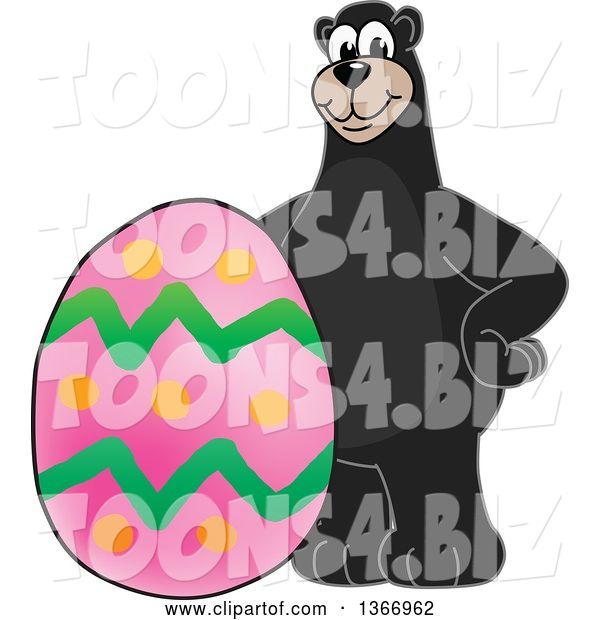 Vector Illustration of a Cartoon Black Bear School Mascot with an Easter Egg