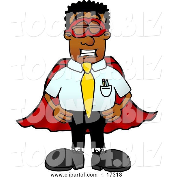 Vector Illustration of a Cartoon Black Business Man Mascot Dressed As a Super Hero