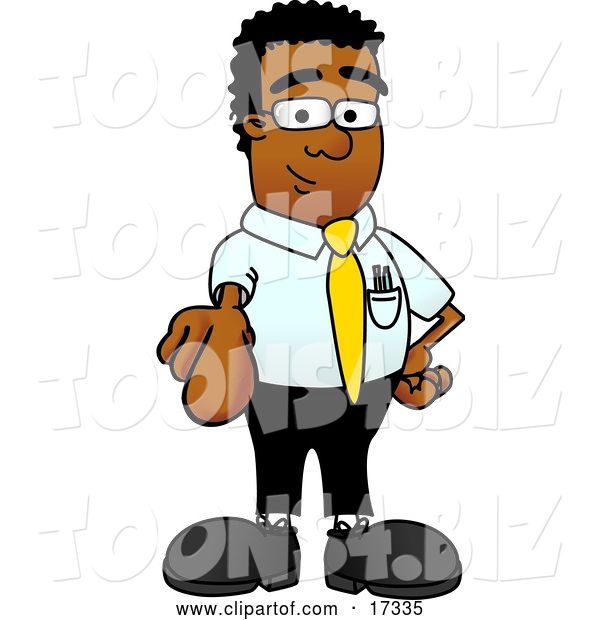 Vector Illustration of a Cartoon Black Business Man Mascot Pointing at the Viewer