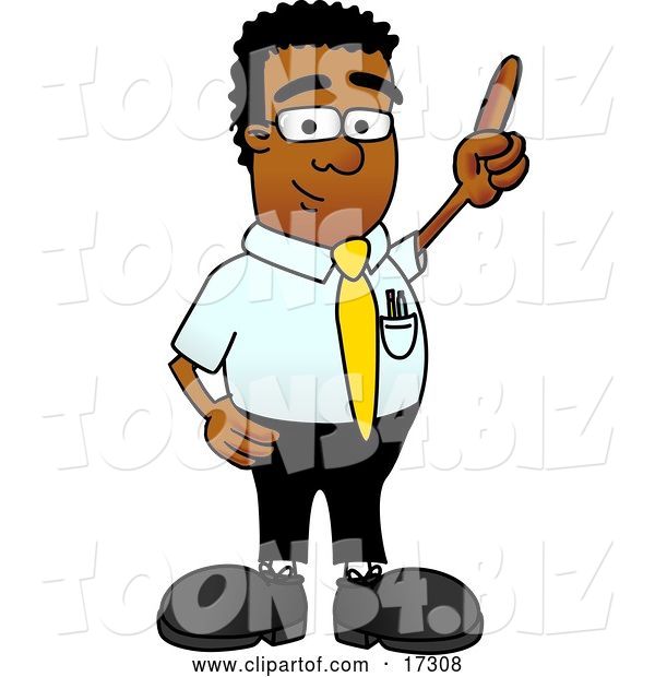 Vector Illustration of a Cartoon Black Business Man Mascot Pointing Upwards