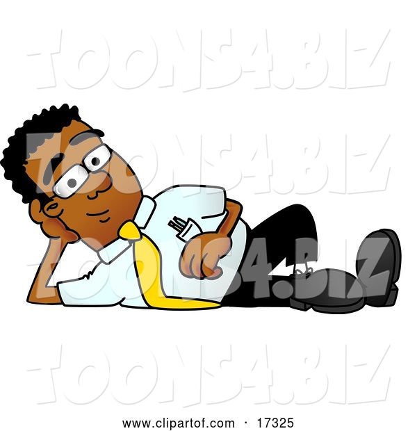 Vector Illustration of a Cartoon Black Business Man Mascot Resting His Head on His Hand