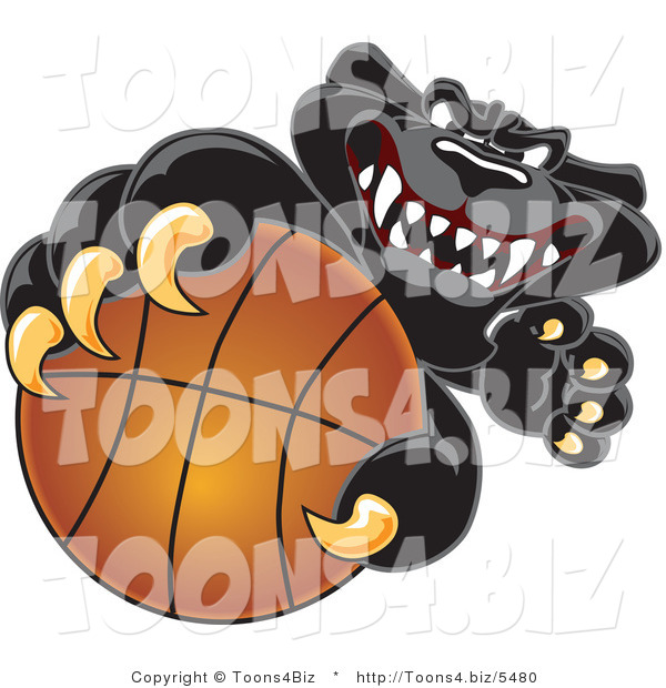 Vector Illustration of a Cartoon Black Jaguar Mascot Grabbing a Basketball
