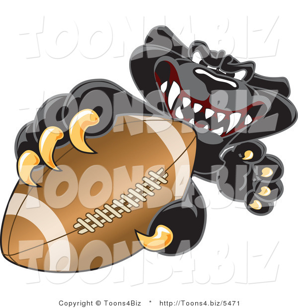 Vector Illustration of a Cartoon Black Jaguar Mascot Grabbing a Football