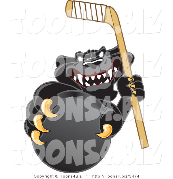 Vector Illustration of a Cartoon Black Jaguar Mascot Grabbing a Hockey Puck