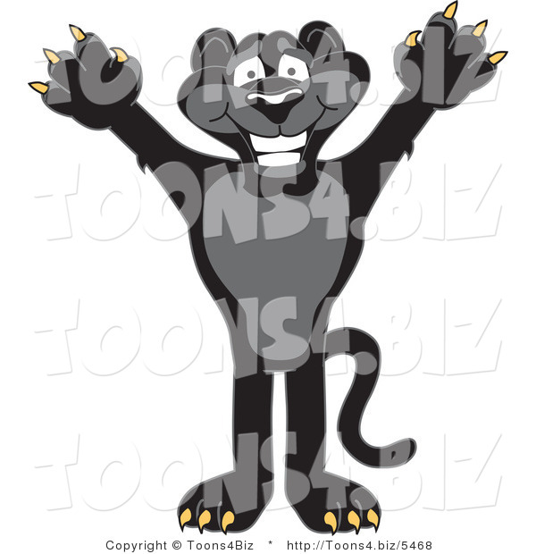 Vector Illustration of a Cartoon Black Jaguar Mascot Holding His Arms up