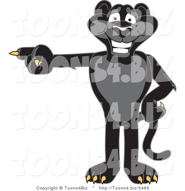 Vector Illustration of a Cartoon Black Jaguar Mascot Pointing Left