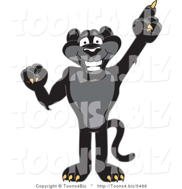 Vector Illustration of a Cartoon Black Jaguar Mascot Pointing up