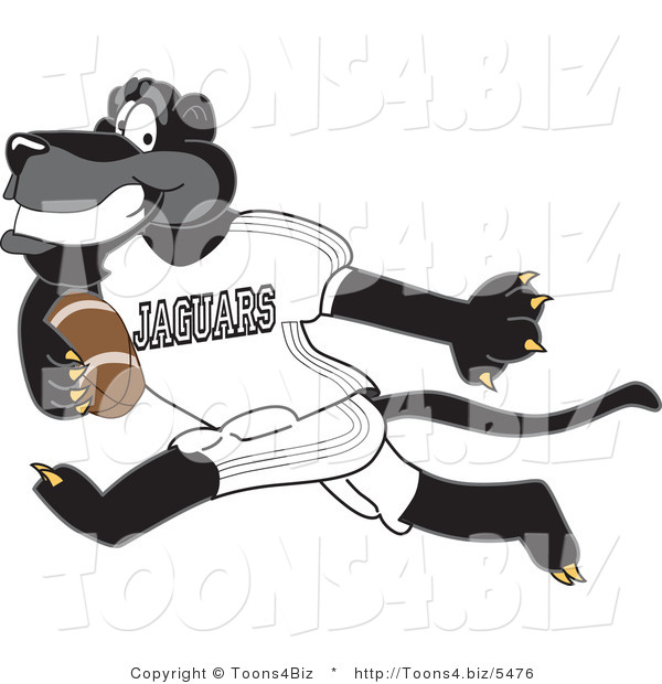 Vector Illustration of a Cartoon Black Jaguar Mascot Running with a Football