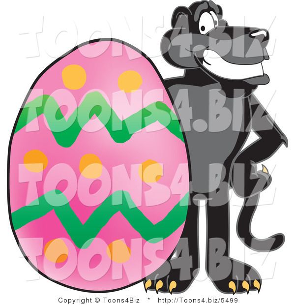 Vector Illustration of a Cartoon Black Jaguar Mascot with an Easter Egg