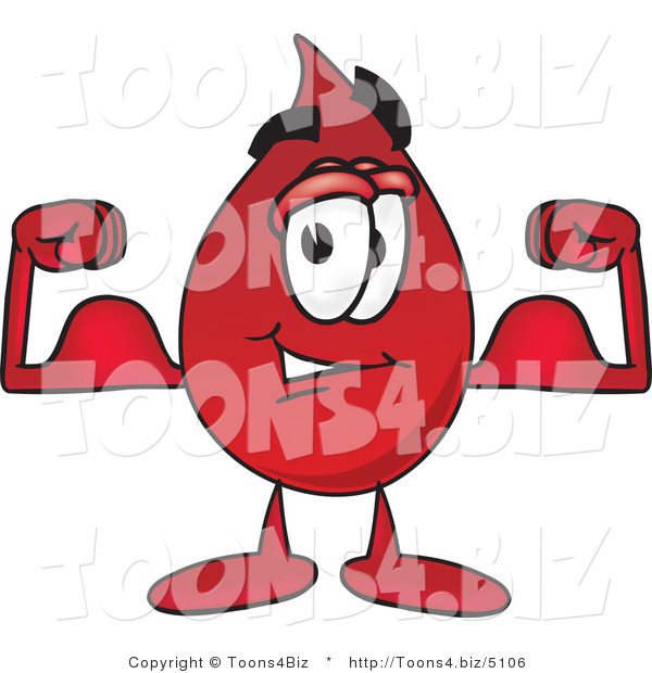 Vector Illustration of a Cartoon Blood Droplet Mascot Flexing His Arm Muscles