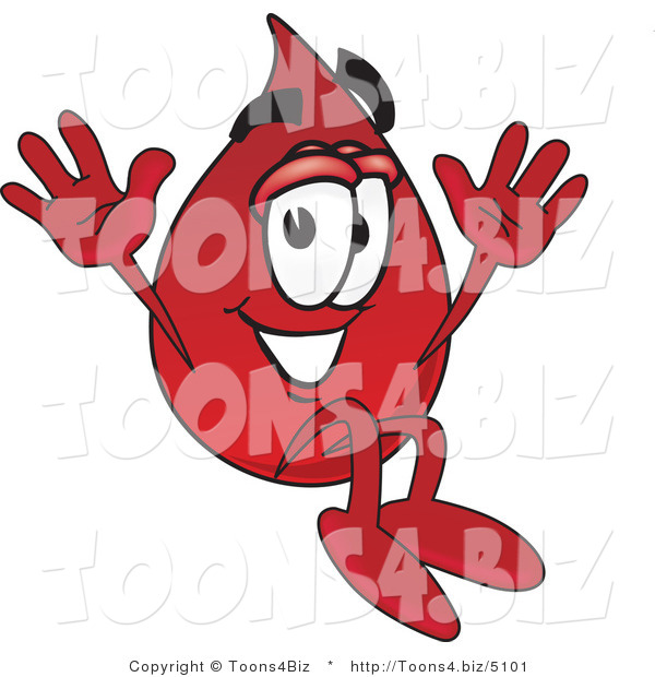 Vector Illustration of a Cartoon Blood Droplet Mascot Jumping