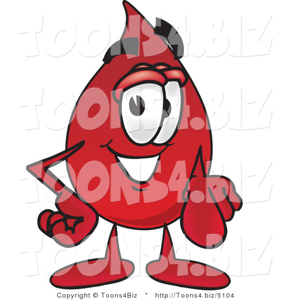 Vector Illustration of a Cartoon Blood Droplet Mascot Pointing at the Viewer