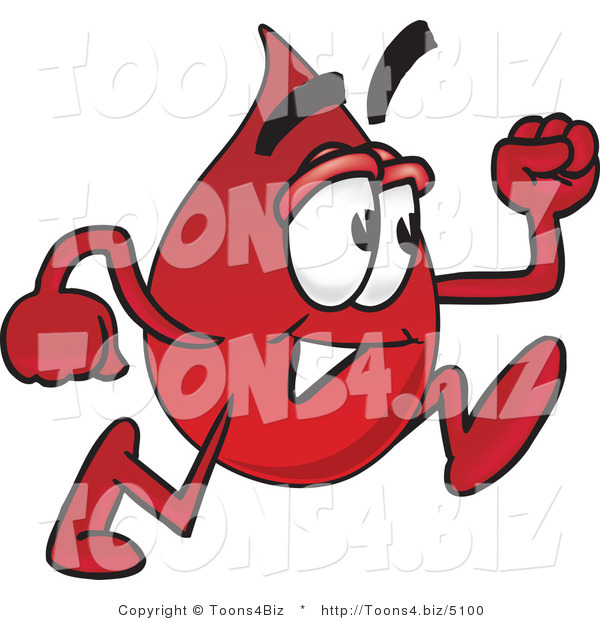 Vector Illustration of a Cartoon Blood Droplet Mascot Running